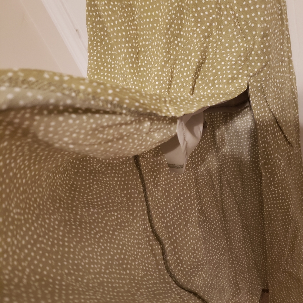 Hello Molly Olive Green Polka Dot Slip Midi Dress with Side Slit - Picture 12 of 15